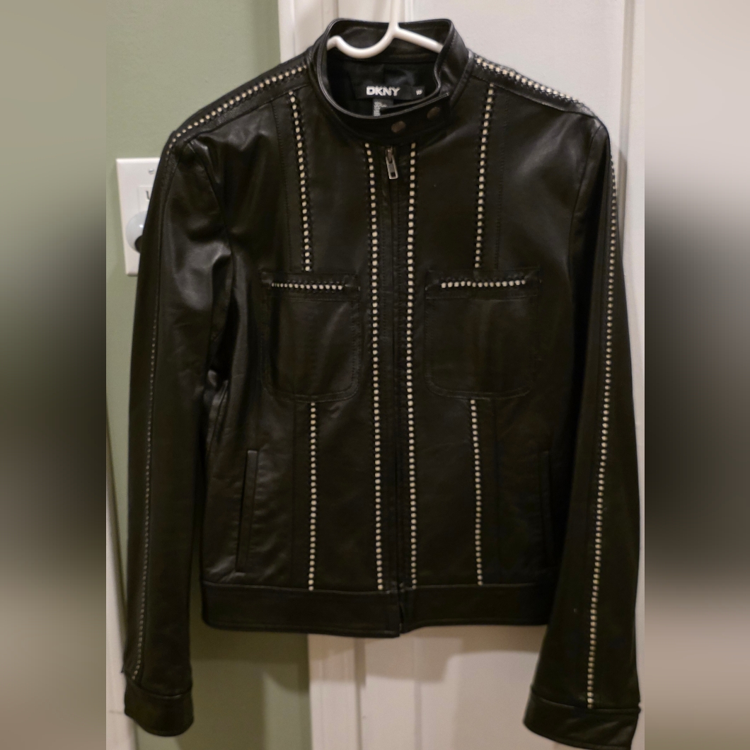 Dkny Black Studded Leather Jacket